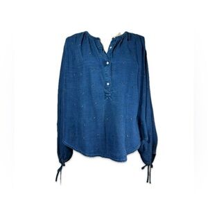 Old Navy Denim Blouse with Button Front Size L Blue w/Tie Sleeves
